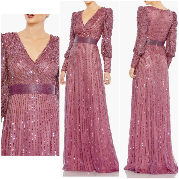 Mac Duggal Dresses & Skirts - Mac Duggal Sequined Wrap Over Bishop Sleeve Gown maxi dress 22 pink 5720 C6